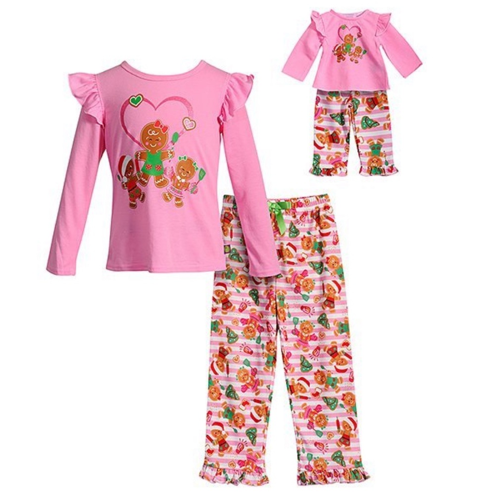 NWT DOLLIE & ME PINK GINGERBREAD PAJAMA SET -SZ 12